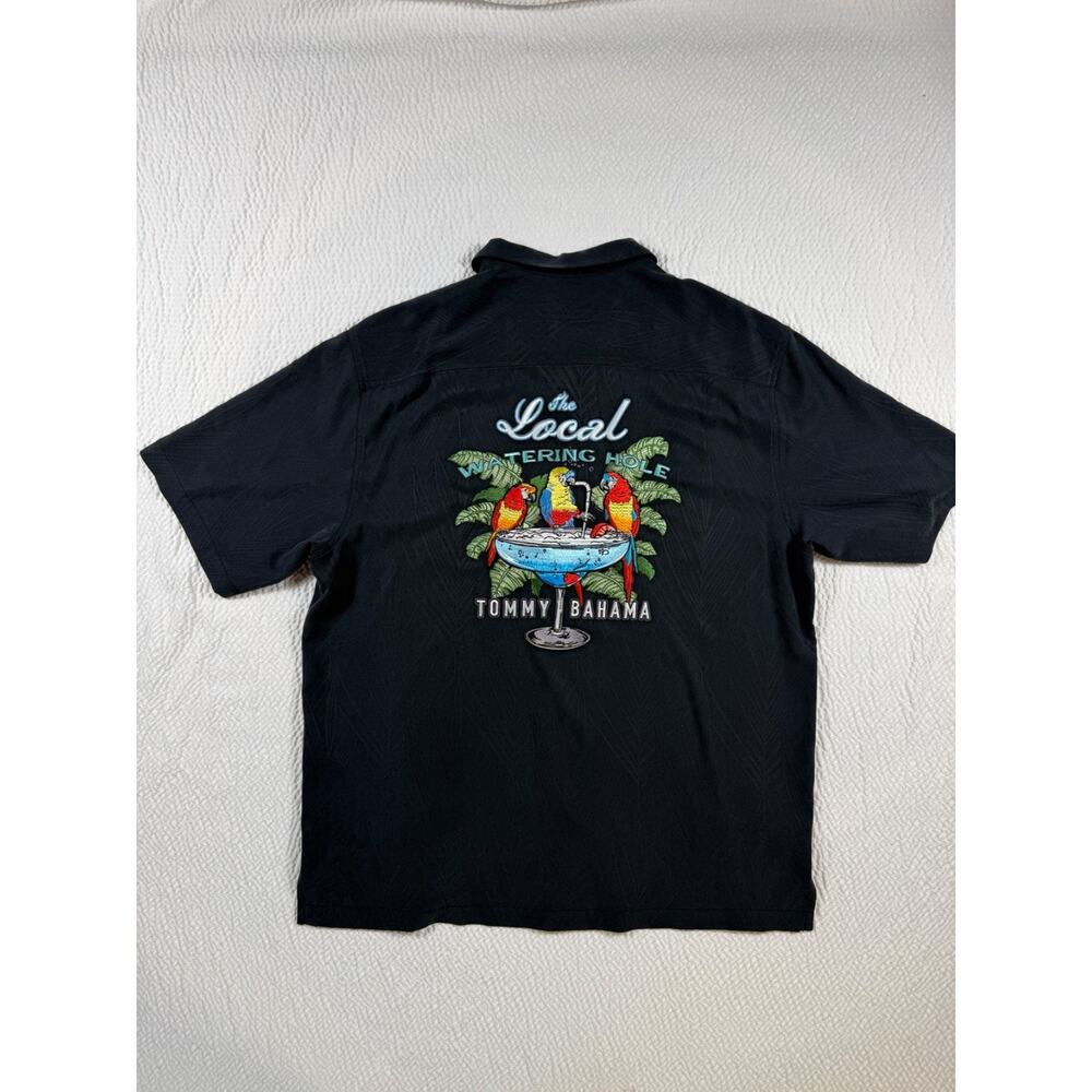 Tommy Bahama Shirt Mens Large Black Embroidered The Local Watering Hole Shirt